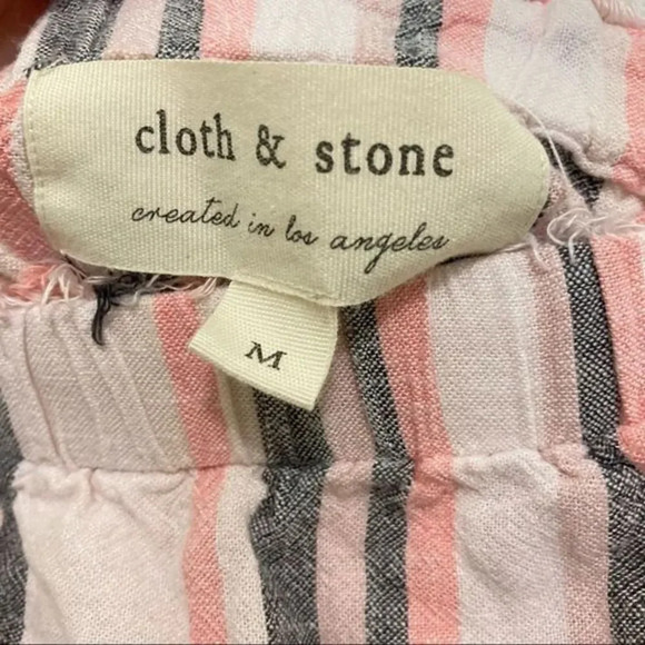 CLOTH & STONE Mini Dress Strapless Striped Linen Blend Pink & Gray Medium - Picture 3 of 7